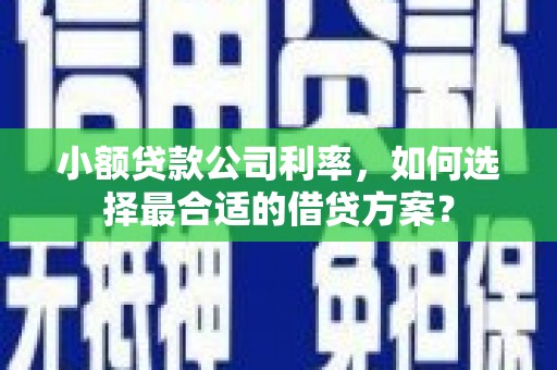 黄南小额贷款公司利率，如何选择最合适的借贷方案？